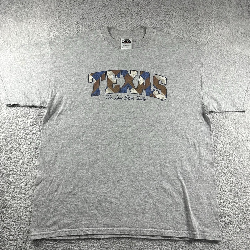 VINTAGE Texas Shirt Mens XL Tultex‎ Gray Spell Out Lone Star Sports